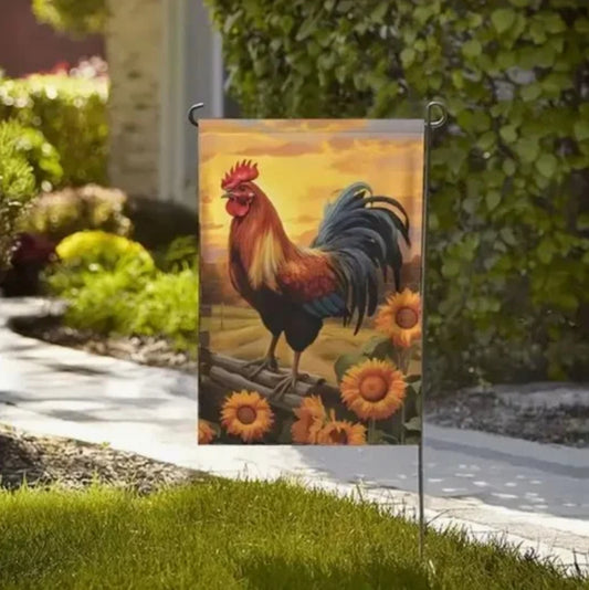 Sunset Rooster Yard Flag