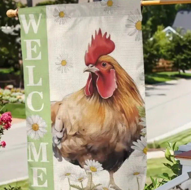 Welcome Rooster Garden Flag