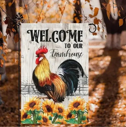 Sunflower Welcome To Our Farmhouse Rooster Yard Flag