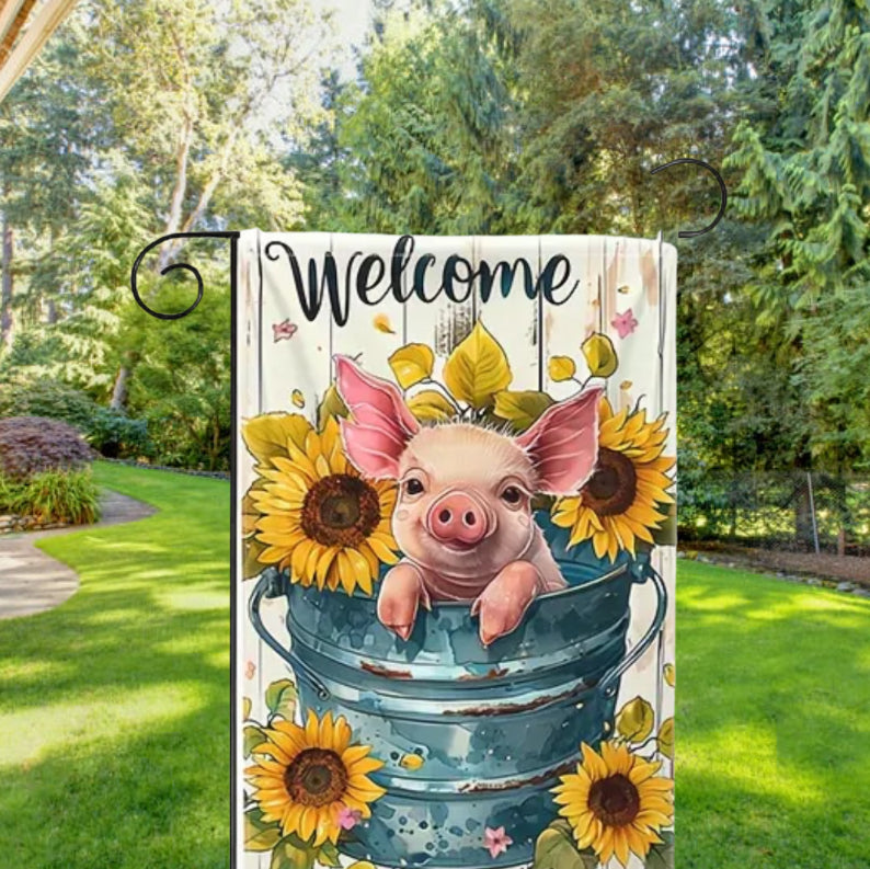 Sunflower Welcome Pig Yard Flag